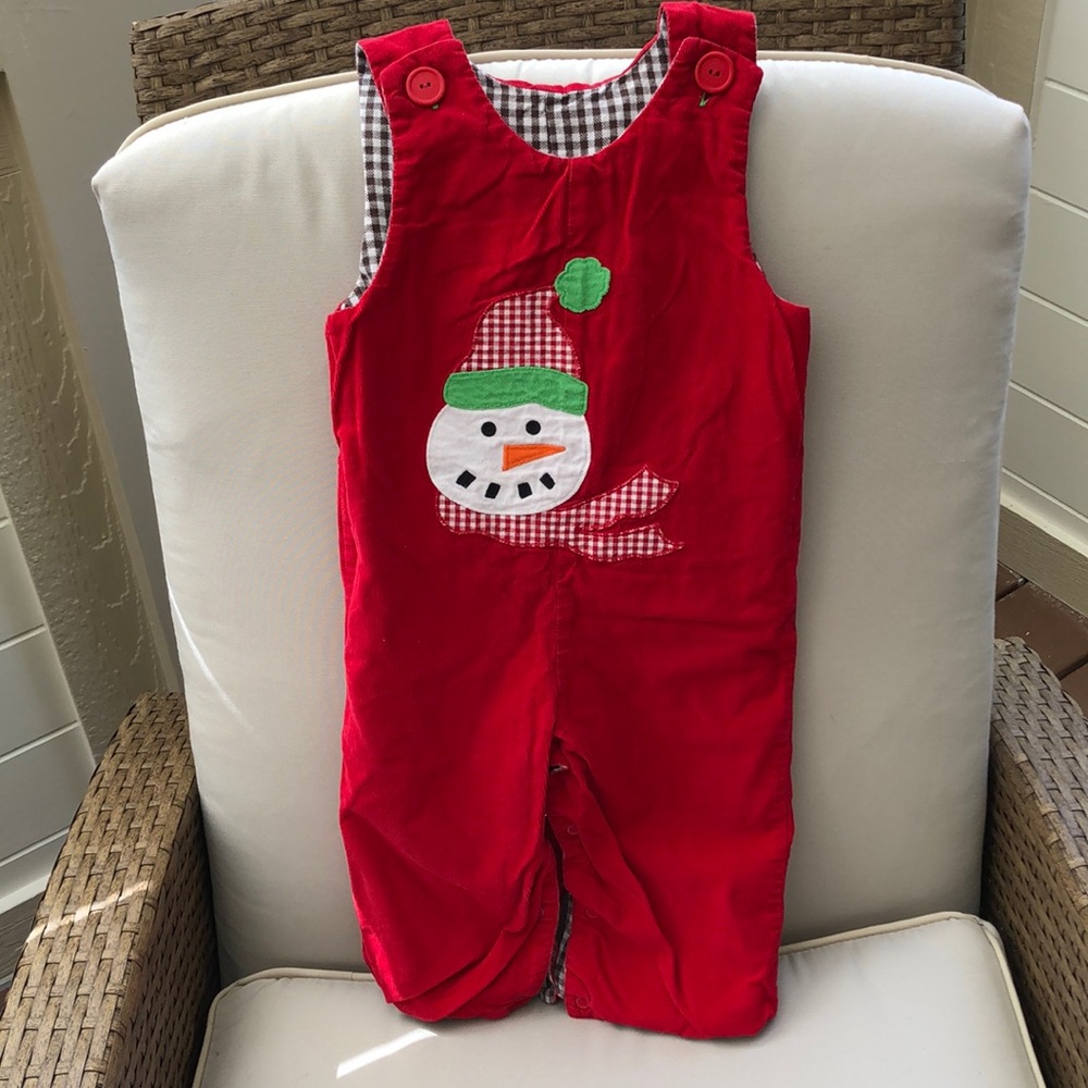 Boys reversible overalls - snowman and tractor